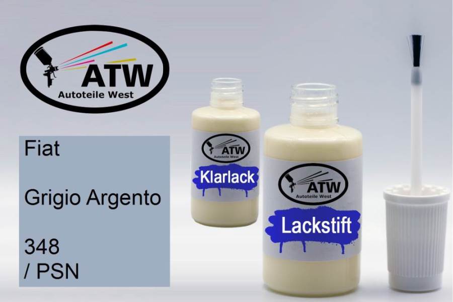 Fiat, Grigio Argento, 348 / PSN: 20ml Lackstift + 20ml Klarlack - Set, von ATW Autoteile West.